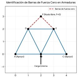 Dos barras no alineadas, nudo sin carga → ambas valen cero.